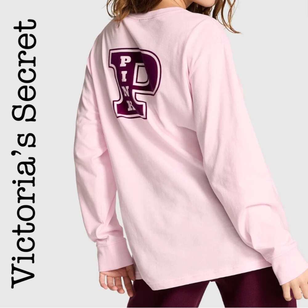 Victoria's Secret PINK Long Sleeve Tee Dark Magenta Logo Size Large